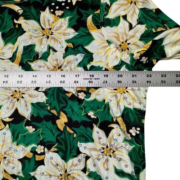 Collections Etc Christmas Holiday White Poinsettia Top Womens Large Sequin Shine - Picture 7 of 12